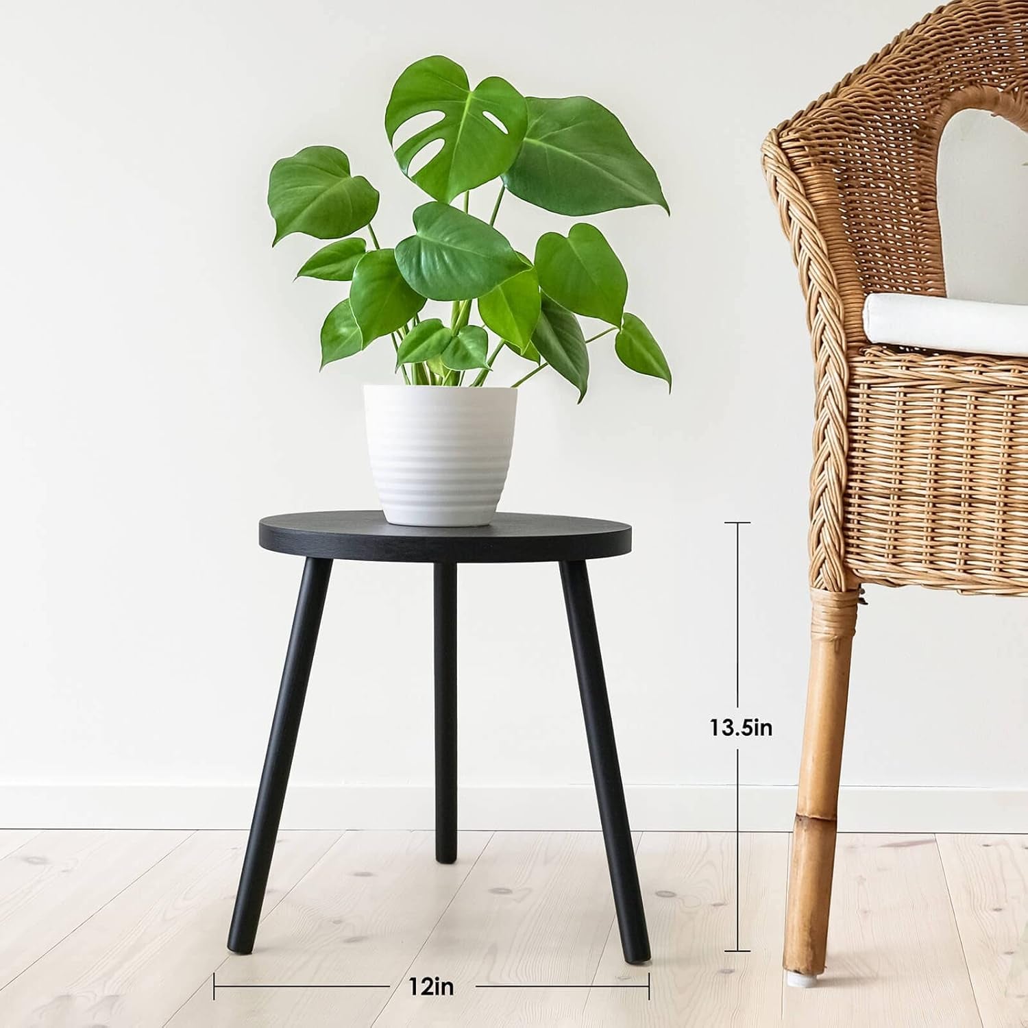 Indoor Plant Stand, Mid Century Wood Plant Stand Tall Plant Table for Flower Pots, Small round Side Table, End Table, Modern Home Décor - Black (Planter Not Included)