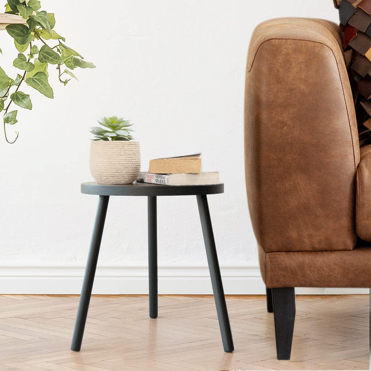 Indoor Plant Stand, Mid Century Wood Plant Stand Tall Plant Table for Flower Pots, Small round Side Table, End Table, Modern Home Décor - Black (Planter Not Included)