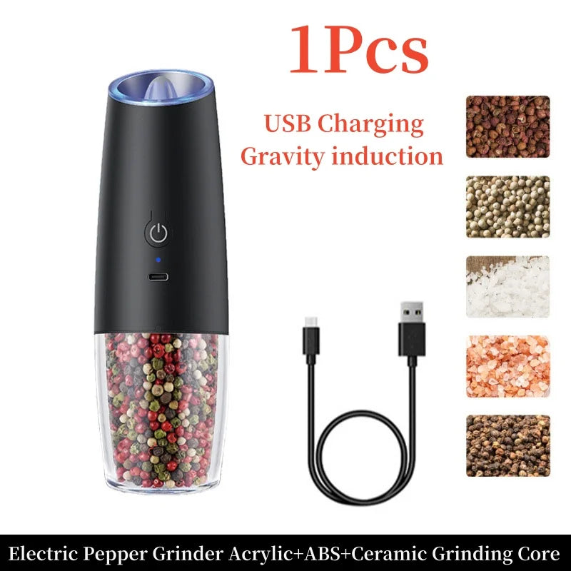 Gravity Induction Electric Salt and Pepper Grinder Set with USB Charging - Premium Kitchen Spice Shakers and Seasoning Bottles