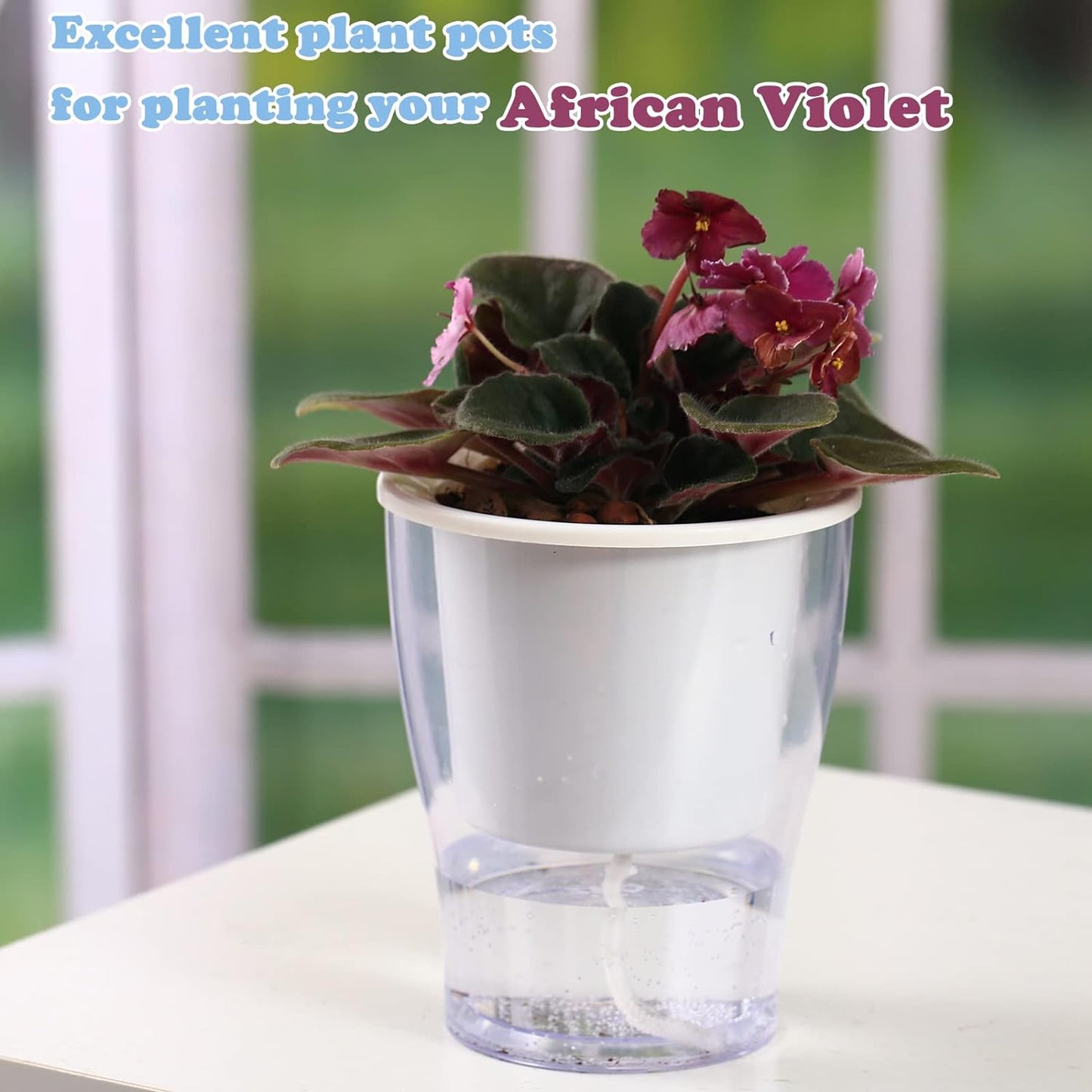 5-Pack 4.3 Inches Clear Self-Watering Pots Small African Violet Planters Plastic Plant Pots Wicking Flower Pots for Indoor Plants, Herbs, African Violet, Ocean Spider Plant, Orchid Pot, Garden Pots