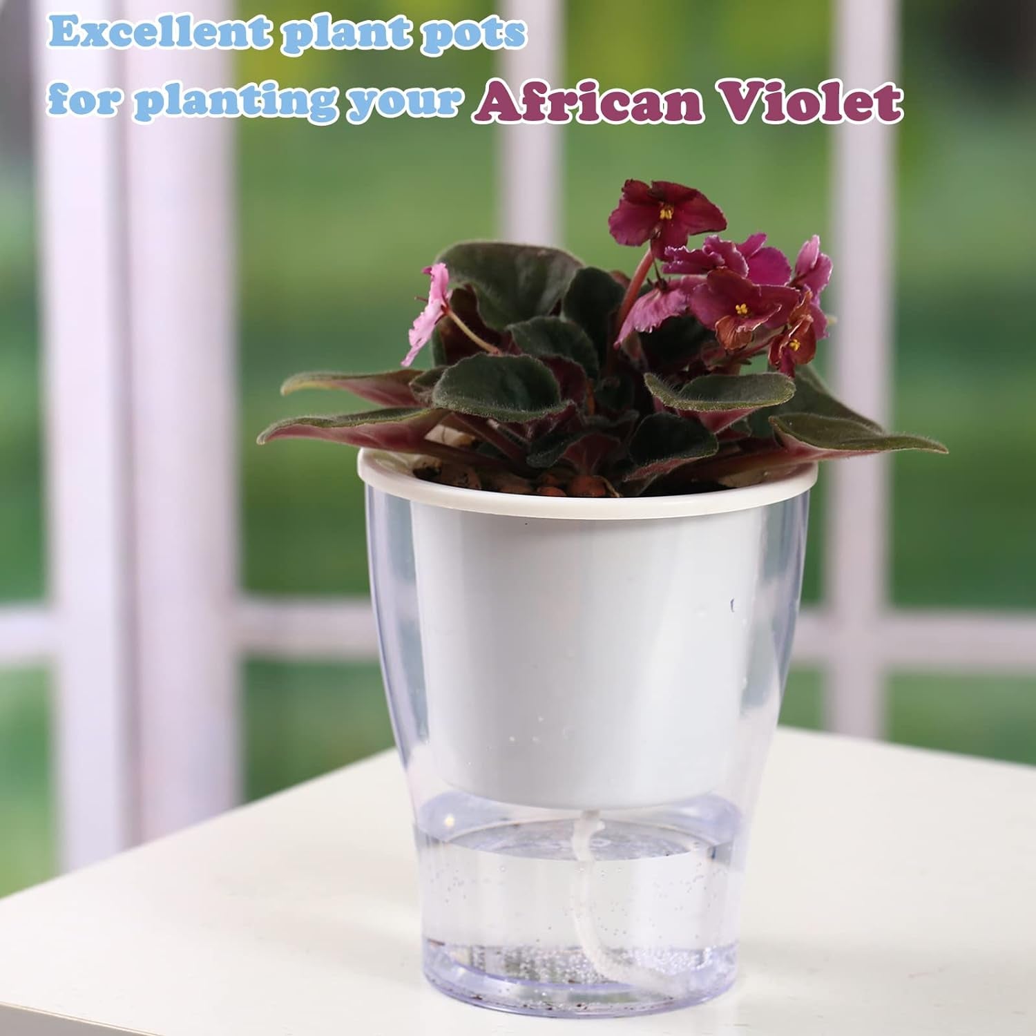 5-Pack 4.3 Inches Clear Self-Watering Pots Small African Violet Planters Plastic Plant Pots Wicking Flower Pots for Indoor Plants, Herbs, African Violet, Ocean Spider Plant, Orchid Pot, Garden Pots