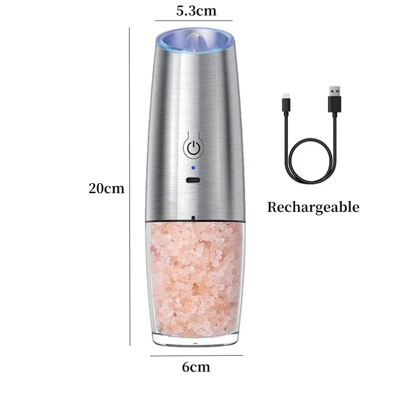 Gravity Induction Electric Salt and Pepper Grinder Set with USB Charging - Premium Kitchen Spice Shakers and Seasoning Bottles