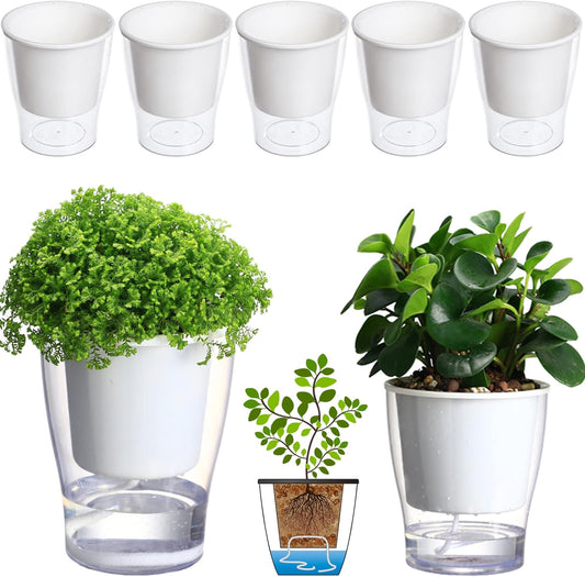5-Pack 4.3 Inches Clear Self-Watering Pots Small African Violet Planters Plastic Plant Pots Wicking Flower Pots for Indoor Plants, Herbs, African Violet, Ocean Spider Plant, Orchid Pot, Garden Pots